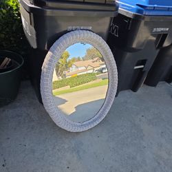 White Wicker Oval Mirror