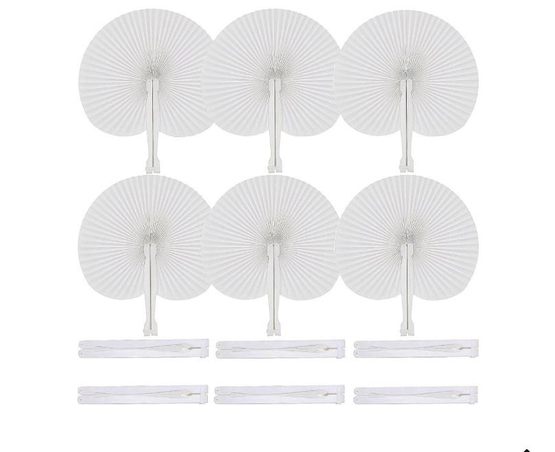 100 Packs Decorative Paper Folding Hand Fans Handheld,White Round Wedding Foldable Fans Chinese and Japanese Fans Bulk for Bridal Guest Church Party F
