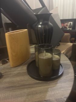 Black Decorative Vase with Gold Stripe Detail