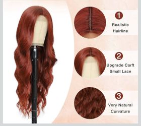 Long Auburn Wavy Wig for Women 26 Inch Auburn Middle Part Curly Synthetic Hair Wig Natural Look Heat Resistant Fiber