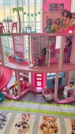 Barbie Dreamhouse Pool Party Doll House with 75+ pc, 3 Story Slide: Adult Assembly, Fits 12 Inch Dolls