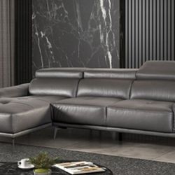 Brand New Grey Leather Modern Style Sectional Sofa 