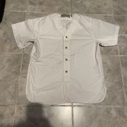 Fear Of God Essentials Baseball Jersey Shirt SZ M Women Beige Button Up