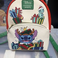 Used Like New Disney Loungefly Lilo & Stitch Christmas Holiday Mini Backpack