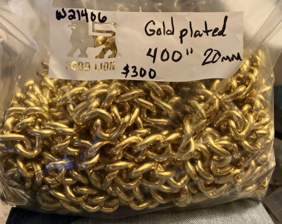 400” 20mm wide solid gold plated Cuban chain.  Very nice.