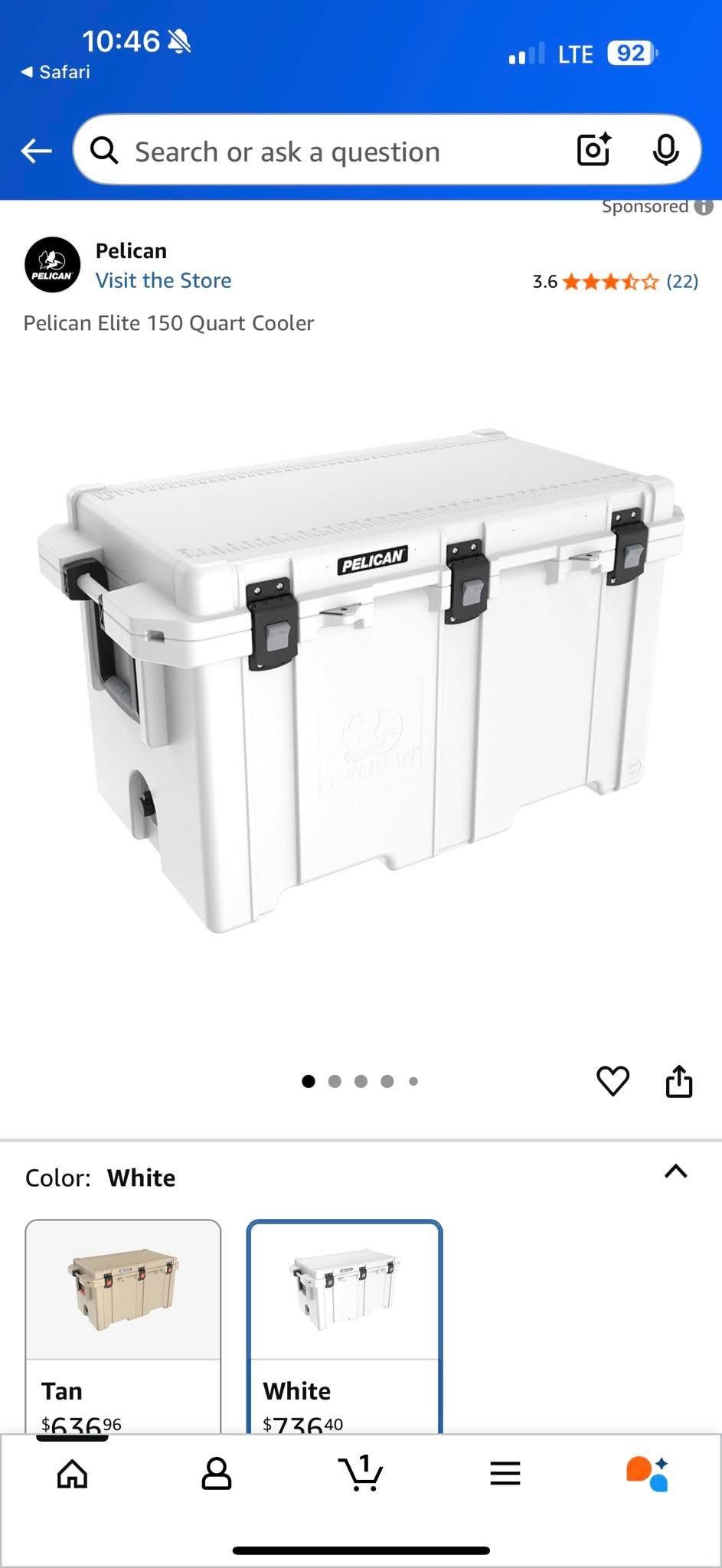 -White Pelican 150qt Cooler