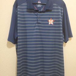 HOUSTON ASTROS Majestic Cool Base Polo Shirt Navy Blue Striped Men's Size XL