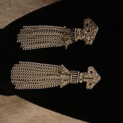 Silver Clip On Earrings With Crystals And Dangling Chains…by Linda Jay