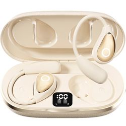 Open Ear Earbuds Wireless Bluetooth Headphones, 60Hrs Playtime Stereo Sound Earphones with IPX7 Waterproof Ear Buds, Ideal for Fitness, Travel - Off W