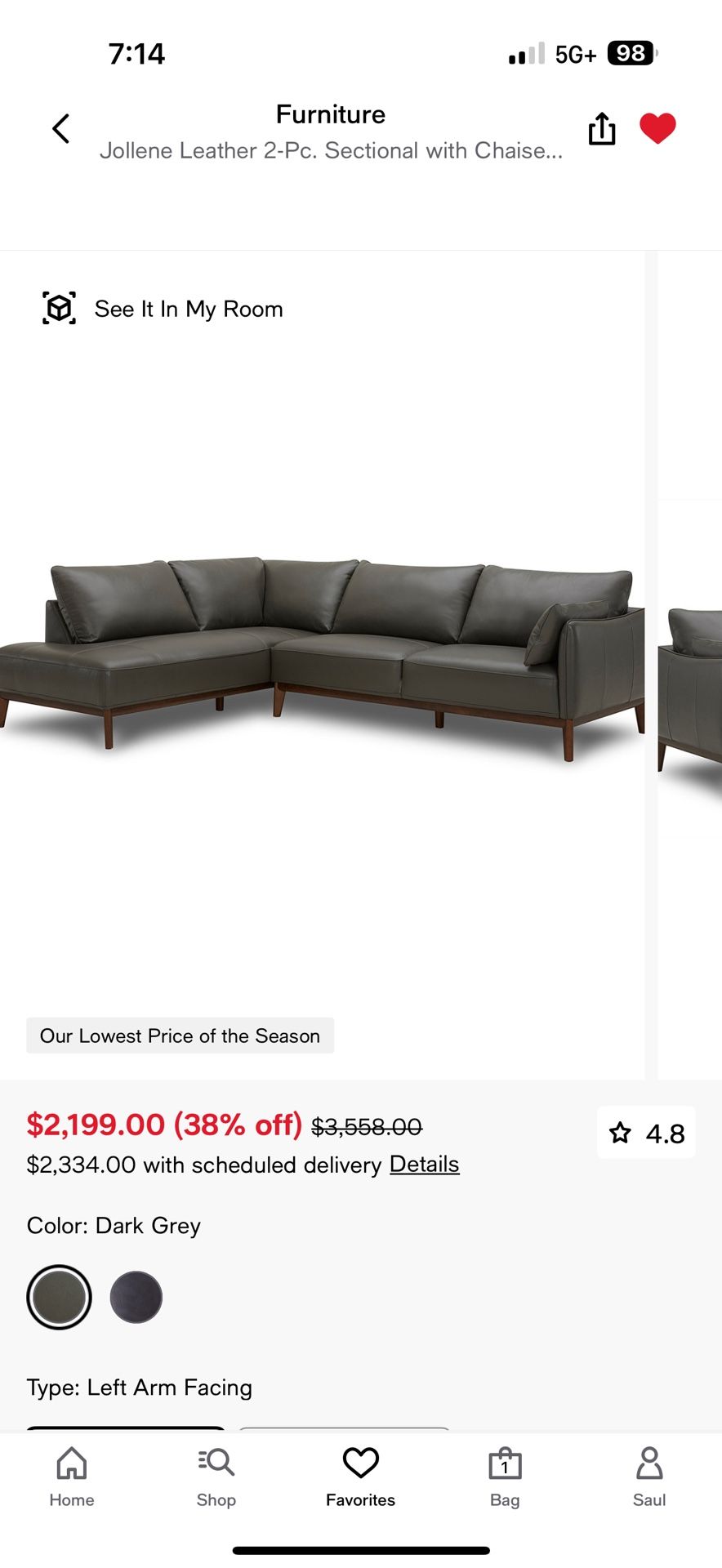 Jollene Leather 2-Pc. Sectional with Chaise