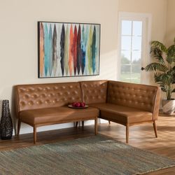 Riordan Tan and Walnut Brown Dining Sofa Bench
