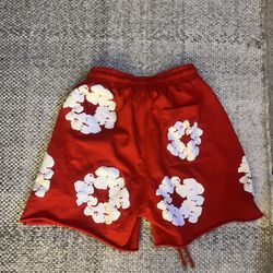 Denim tear shorts (red)