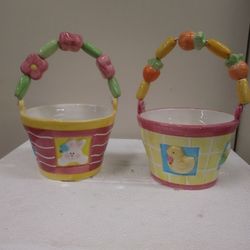 2 - Cramic Easter Pots With Beaded Handles