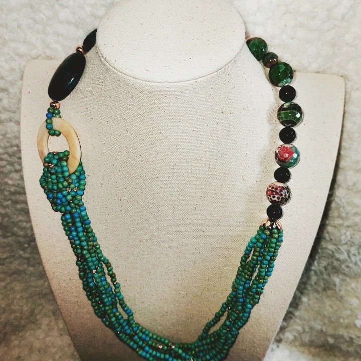 blue green multi- strand necklace