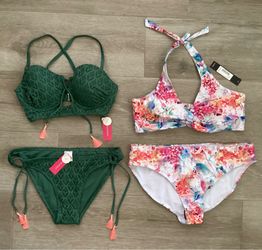 NEW Bikini Two Piece Swimsuit Halter Push-Up Crochet Nicole Miller Xhilaration XL D/DD