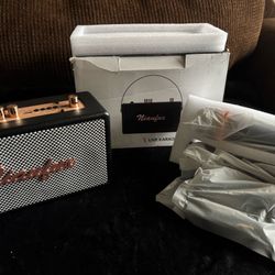 Retro Karaoke Machine with Two Wireless Microphones, Portable Bluetooth Speaker for Adults and Kids, Rechargeable PA System for Home Party, Support AU