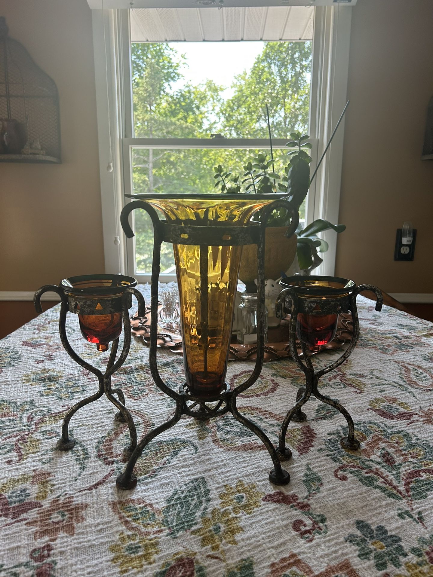 Iron And Glass Candle Holders