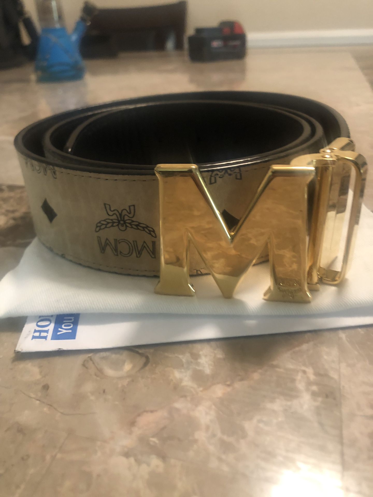 MCM beige reversible belt 9.5/10