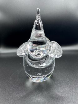 Vintage Heavy Clear Art Glass Elephant Figurine Vase Ring Holder Good Luck 5"