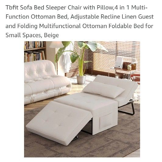 Tbfit Sofa Bed Sleeper Chair with Pillow,4 in 1 Multi-Function Ottoman Bed, Adjustable Recline Linen Guest and Folding Multifunctional Ottoman Foldabl