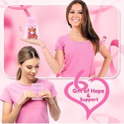 New Landical 24 Sets Breast Cancer Awareness Accessories Set Breast Cancer Stuffed Bears with Pink Ribbon, Adjustable Bracelets with Organza Bags, Can
