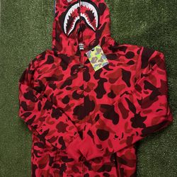 Red Bape Shark Hoodie Size M L XL 