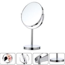 Stainless Steel Vanity Mirror, 5X Magnifying Makeup Mirror, Tabletop Cosmetic Mirror, Silver