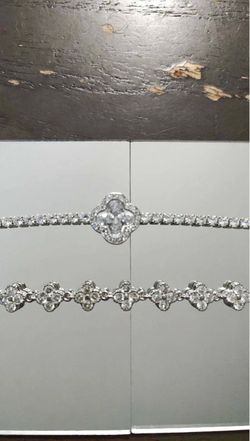 Silver Crystal Clover Bracelet Set of 2