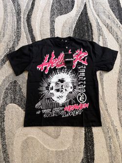 Hellstar Heaven Records Graphic Logo Print Black Crew Neck T-Shirt (Large & Medium)