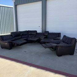 Natuzzi Genuine Leather Power Reclining Sectional Couch & Chair Delivery Available 🚚