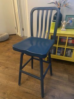 2 two metal blue bar stools chairs kitchen dinning