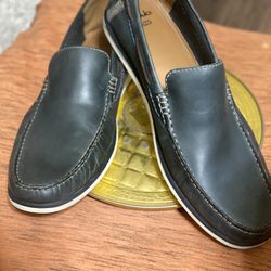 CLARKS 1825 Mens Driving Moccasin Loafer Navy Blue Leather Comfort Size 13