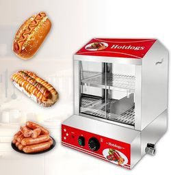 27-Liter hot Dog Steamer, Double-Layer Cabin-Style Steamer, can steam 175 hot Dogs and 40 Buns at The Same time, with Removable Shelves and Food Tongs