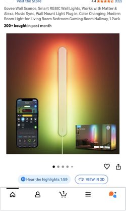 Govee Wall Sconce, Smart RGBIC Wall Lights, Works with Matter & Alexa, Music Sync, Wall Mount Light Plug in, Color Changing, Modern Room Light for Liv