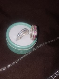 Two 925 Sterling Silver October & December Birthstone rings with Cubic Zirconia/ Topaz- Ruby Stones. Size 9-10 $30 each