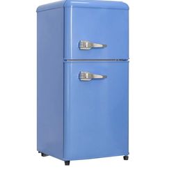 New Compact Refrigerator with Freezer, 3.2 Cu.Ft 2 Door Mini Fridge for Apartment, Dorm, Office, Family, Basement, Garage - Retro Blue