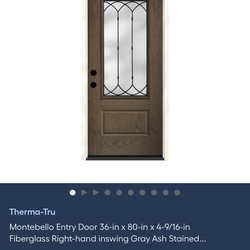 Montebello Entry Door 36-in x 80-in x 4-9/16-in Fiberglass Right-hand inswing Gray Ash Stained