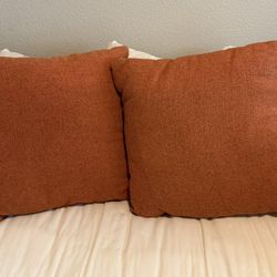 Set of 2 Square Shape 20” X 20” Orange Decorative Pillows
