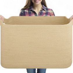 95L Extra Large Blanket Basket, 24" x 16.9" x 14.2" Woven Storage Basket for Living Room, Rectangle Nursery Blanket Storage for Toys, Towels, Dirty Cl