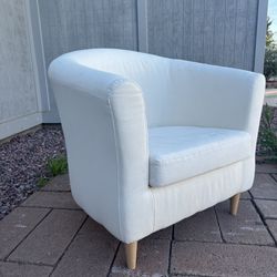 White Linen Club Chair W/Minimal Stains + Green Cover