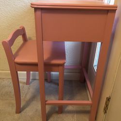 Pink Wooden Desk and Chair