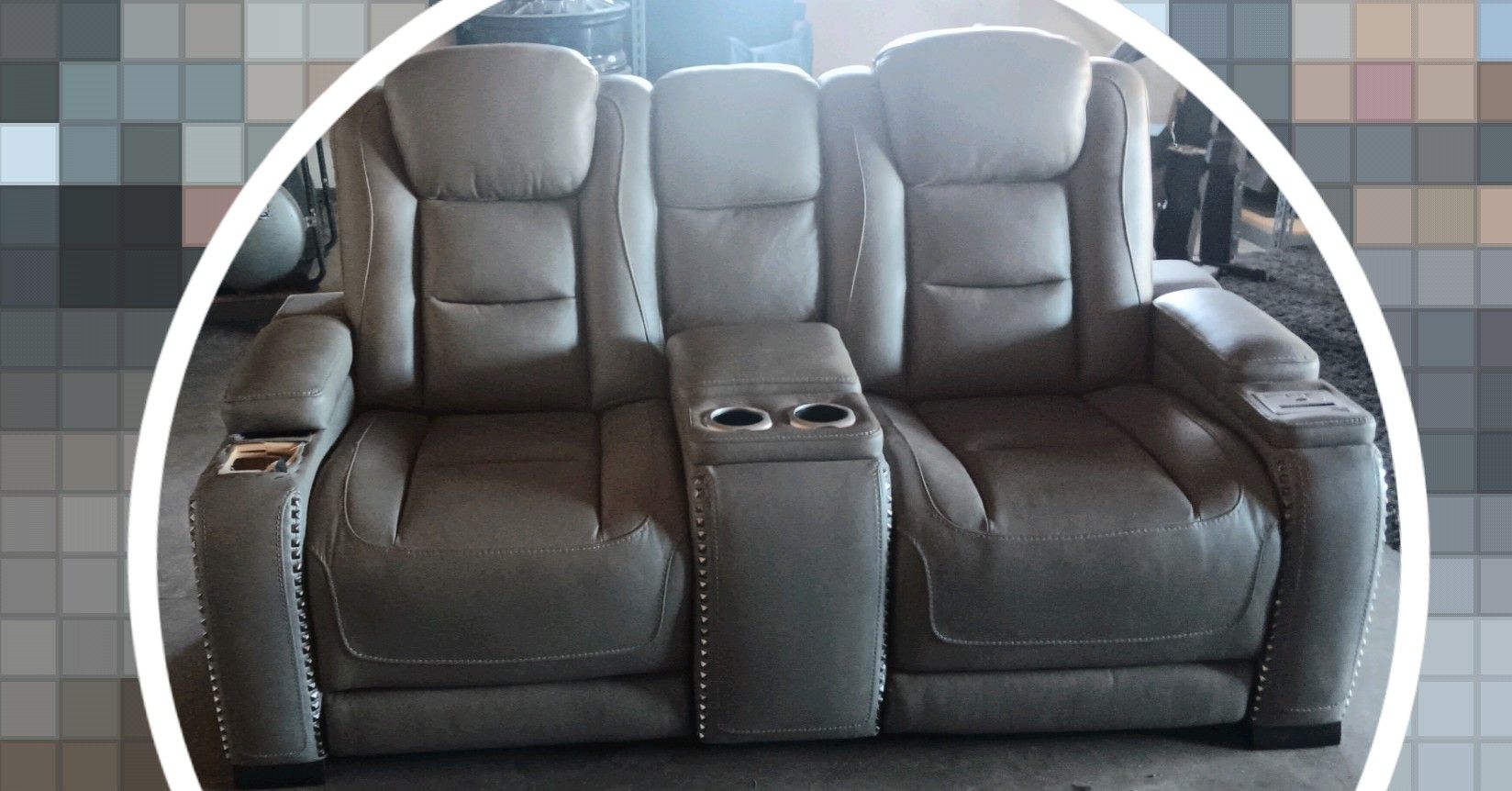 The Man-Den Triple Power Leather Reclining Loveseat with Console