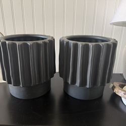 New Set Of Two Geared Ceramic Indoor Outdoor Planter Pot Charcoal 7.95"x7.95" - Threshold™