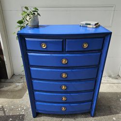 Stunning Fully Refinished Cobalt and Gold Tall-boy Dresser