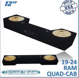 Black 12" Dual Sealed Sub Box, Fits 19-26 Dodge Ram Quad-Cab