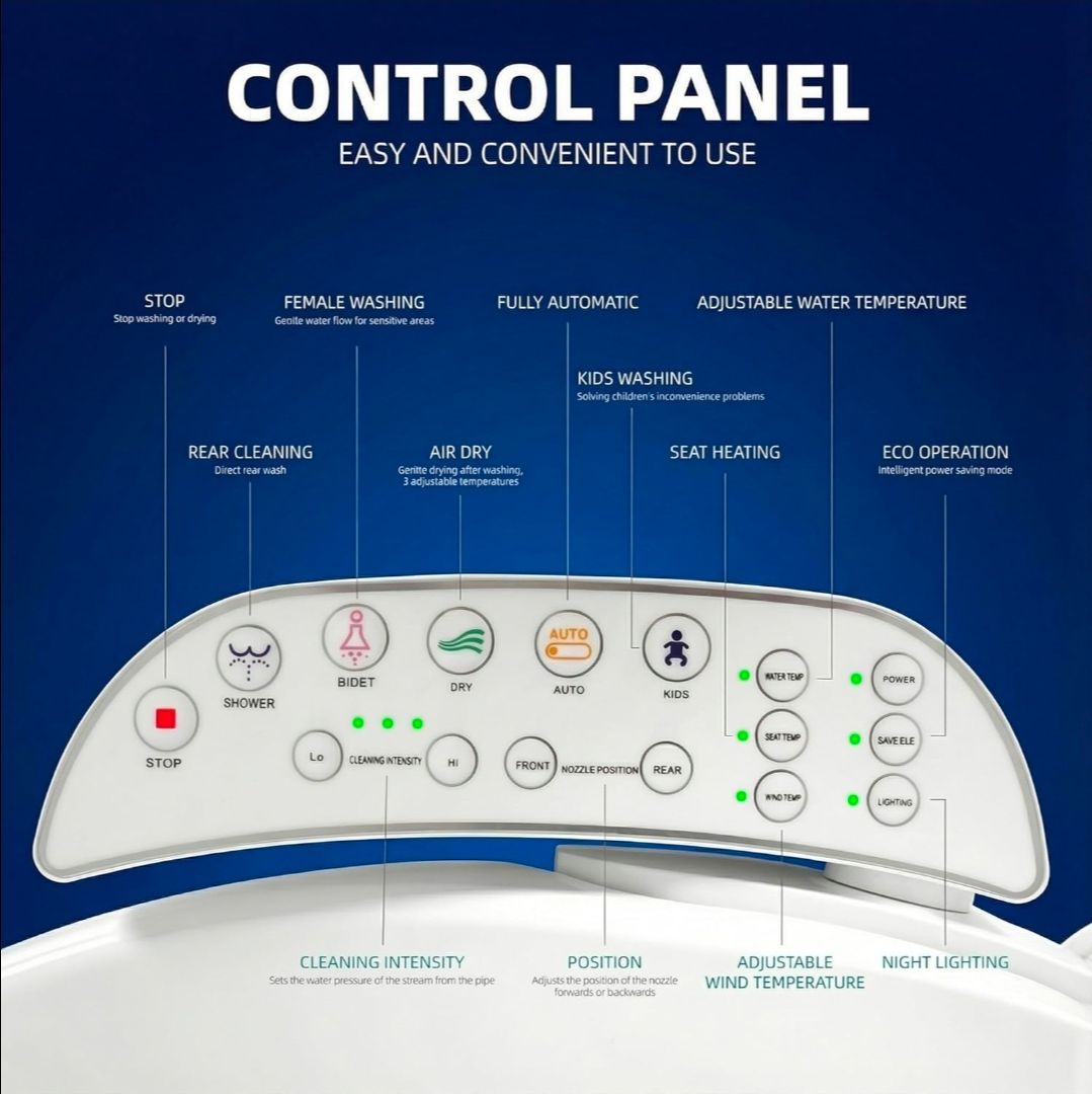 Electric Heated Bidet Toilet Seat with Touch Pane