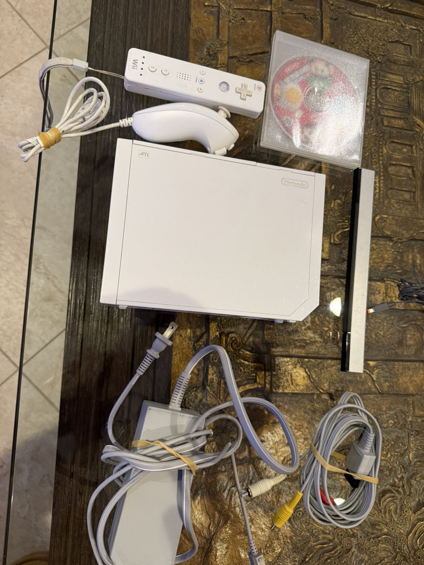 Nintendo Wii Bundle - Super Mario Bros Wii + Controller + Cables + Sensor
