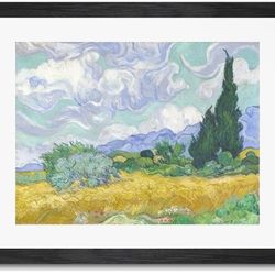 Giant Art 40x30 Wheat Field with Cypresses (large Matted and Framed in Yellow