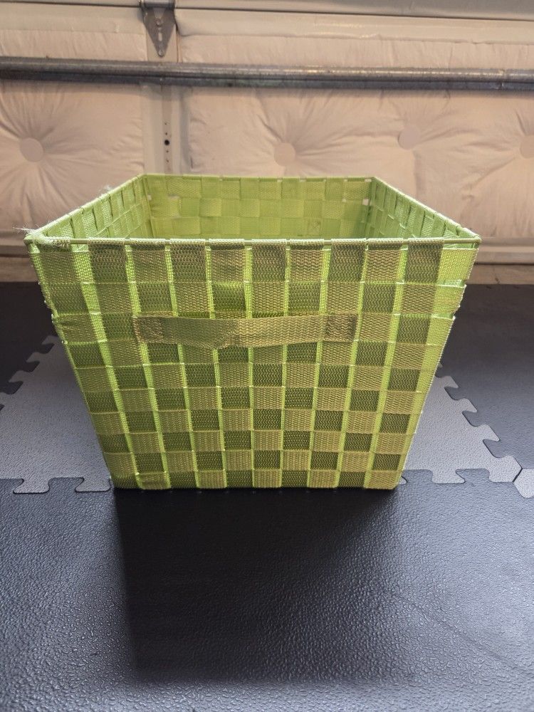 Lime Green Basket Weave Storage Bin