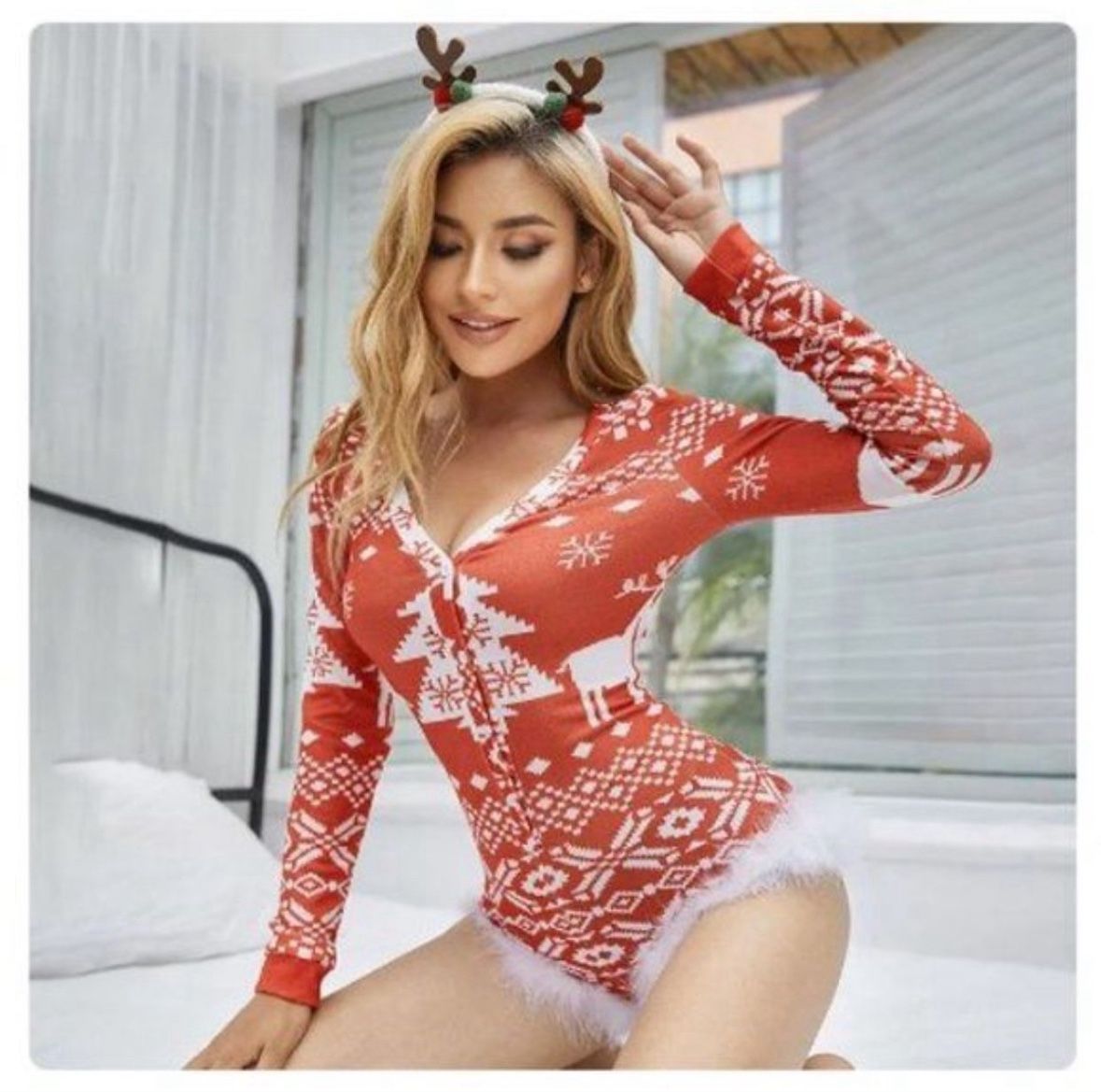 Christmas Long Sleeve Bodycon Sexy Bodysuits Winter Romper